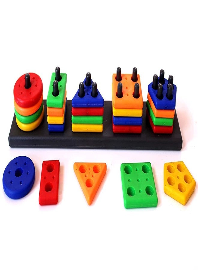 PROSPER Geomatric Geometry 5 Angle Shape Sorting Stacking Toys for Kids, Board Building Shapes Toy for Kids - Multicolor - Image 1